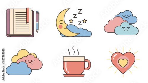 A collection of cute, colorful illustrations depicting various aspects of life and emotions.