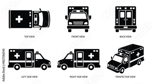 Ambulance Vector Illustration: Top, Front, Back, Side, Perspective Views