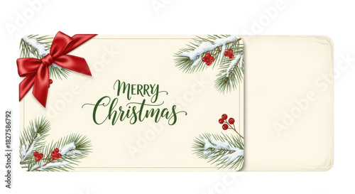 Elegant christmas card design with red bow and pine branches for seasonal greetings