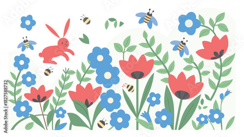 Charming flat vector illustration of a cute cartoon rabbit perfect for children s designs storybooks and playful branding projects