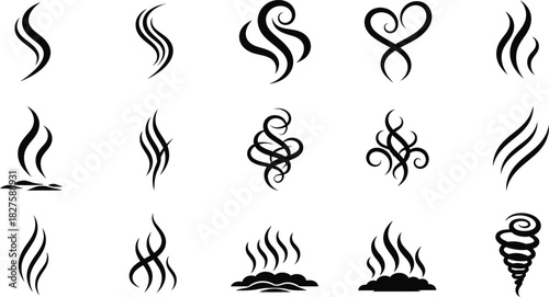 Collection of abstract smoke and steam vector illustrations in black
