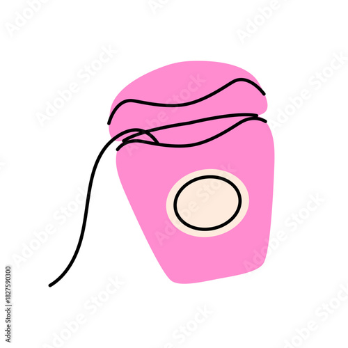 Dental floss container with thread for clean teeth, gum care and daily oral hygiene