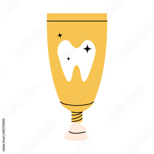 Toothpaste tube with tooth symbol for clean teeth, bright smile and daily dental hygiene care