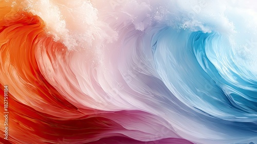 Fototapeta Naklejka Na Ścianę i Meble -  An abstract image of waves in shades of red, orange, and blue, with a soft, ethereal lighting effect.