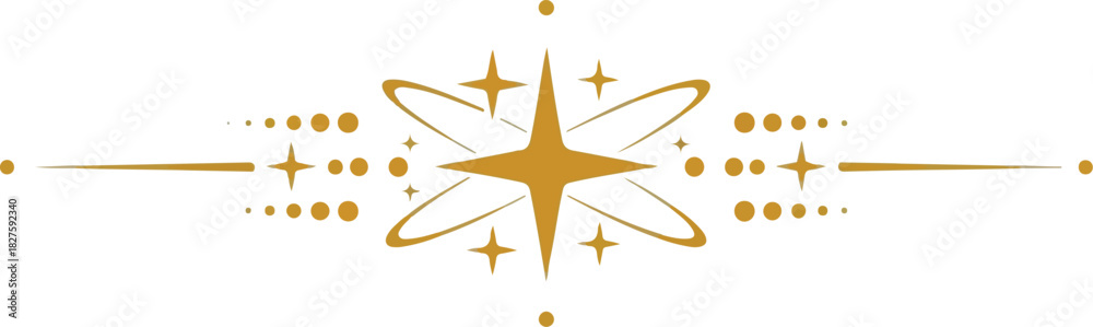 Fototapeta premium Border with stars and moon magic. Mystic celestial ornament. Golden astrology tarot element with sun symbol decoration.eps