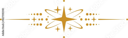 Border with stars and moon magic. Mystic celestial ornament. Golden astrology tarot element with sun symbol decoration.eps