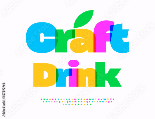 Vector Artistic badge Craft Drink for Cafe and Bar. Transparent Colorful Font. Watercolor Alphabet Letters and Numbers set.