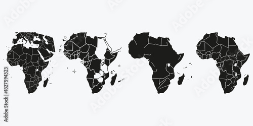 map of Africa silhouette sketch illustration vector set