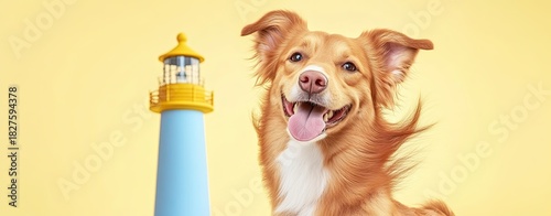 Joyful Dog Near a Light Tower in Bright Setting