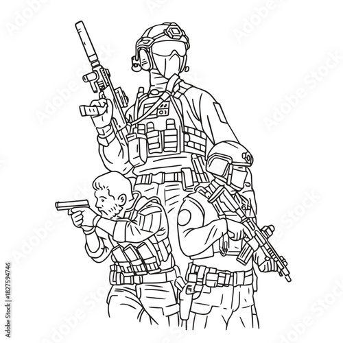Tactical Operators in Bold Lines vector illustration