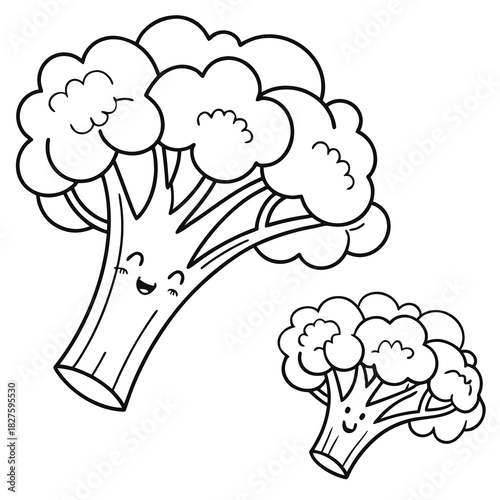 Friendly Cartoon Aesthetic Easy To Color Broccoli Outline