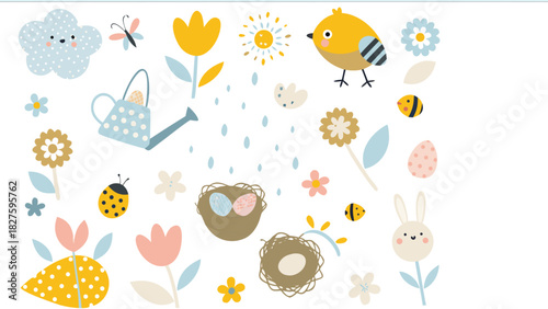 Vibrant overhead perspective of a delightful spring garden banner design showcasing lush greenery colorful flowers and a sense of natural beauty for promotional use