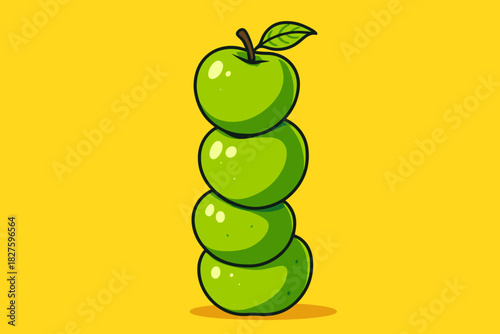 Vibrant Green Apples. Playful stack of fresh green apples placed against a vibrant yellow background, bold and cheerful tones,