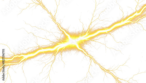 Golden thunder strike dramatic energy PNG clipart