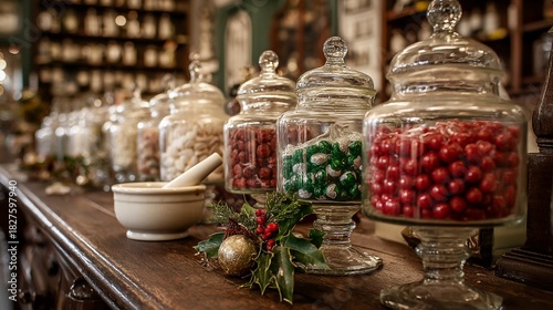 Candy jars in vintage apothecary