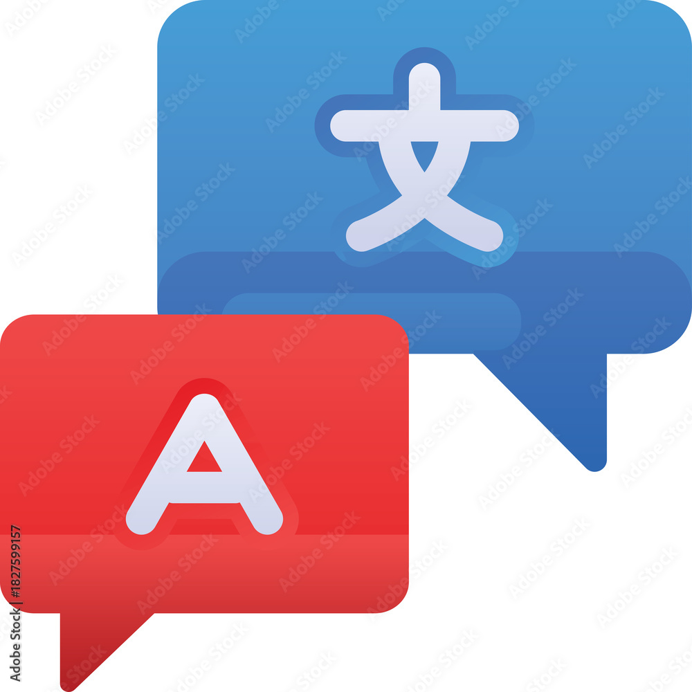 Fototapeta premium Two Speech Bubbles One Red With Letter A And One Blue With Chinese Character For Language Translation Communication Concept