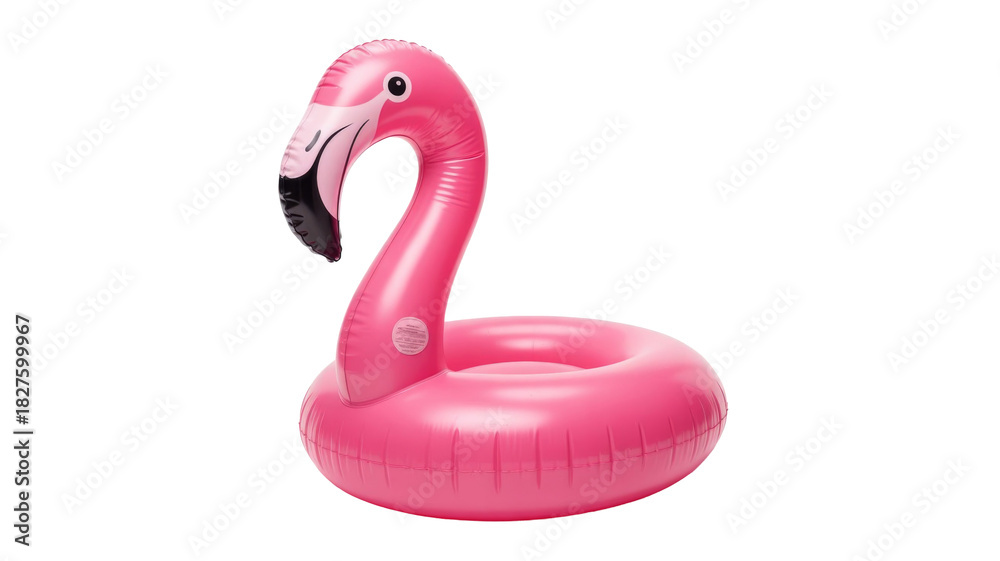Naklejka premium A vibrant pink inflatable flamingo pool float, perfect for summer fun, relaxation, and tropical holidays. background removed
