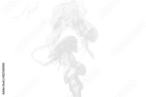 Realistic White Smoke, Fog, Gas or Vape Isolated on Transparent Background. Rising Steam Texture Overlay. Graphic Design VFX Element for Emulating Cigarette, Pipe, Pot boiling or Pollution Process.