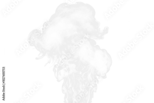 Realistic White Smoke, Fog, Gas or Vape Isolated on Transparent Background. Rising Steam Texture Overlay. Graphic Design VFX Element for Emulating Cigarette, Pipe, Pot boiling or Pollution Process.
