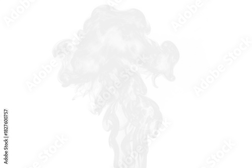 Realistic White Smoke, Fog, Gas or Vape Isolated on Transparent Background. Rising Steam Texture Overlay. Graphic Design VFX Element for Emulating Cigarette, Pipe, Pot boiling or Pollution Process.