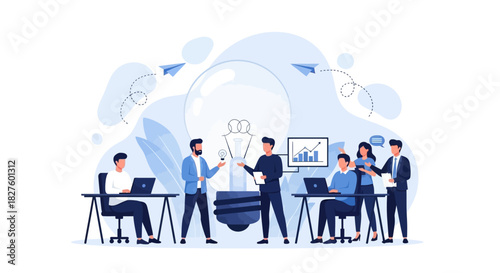 Team of diverse professionals collaborating on innovative ideas, brainstorming solutions, and achieving goals together.