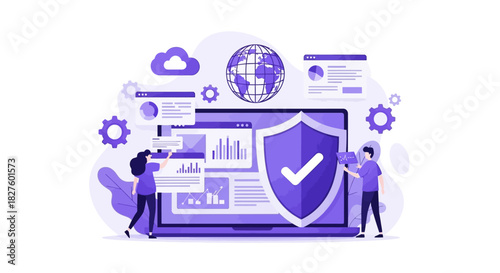 Illustration depicting cybersecurity, data protection, and digital security measures for online safety and privacy.