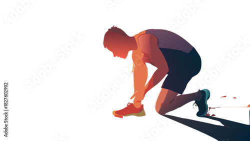 Athlete preparing for running race marathon sprint workout training fitness exercise competition sport outdoors