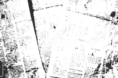 Rough Distressed newspaper text with dark ink grunge texture. old vintage newspaper style and dusty screen overlay. Vector illustration.