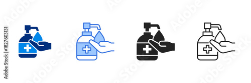 Hand Sanitizier Icon Set Multiple Style Vector Illustration 