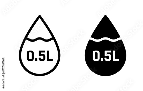 0.5 Liters icon. Liter fluid volume in liters symbol. Half a liter liquid drop