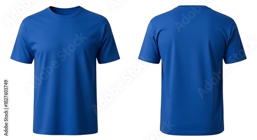 Front and back view of a plain royal blue tshirt isolated on white background