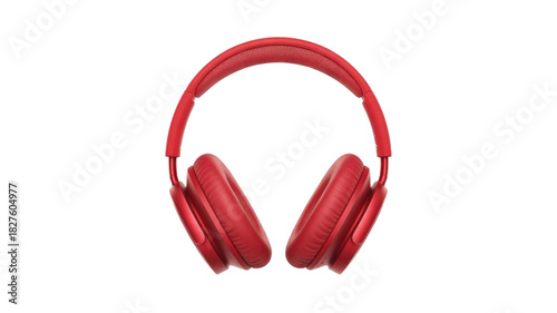Vibrant red over-ear wireless headphones with cushioned earcups and a padded headband, designed for immersive audio against a transparent background. background removed