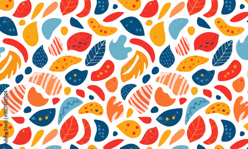 Seamless Geometric Confetti Pattern, Modern Abstract Shapes Background for Kids and Nursery Textile