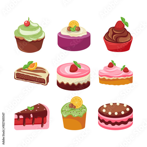 Vector Bakery Sweets Collection Set Of Flat Design Pastry Dessert Bread Donut Cupcake Cookie Illustration