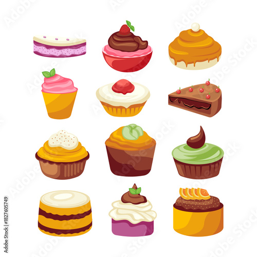 Vector Bakery Sweets Collection Set Of Flat Design Pastry Dessert Bread Donut Cupcake Cookie Illustration