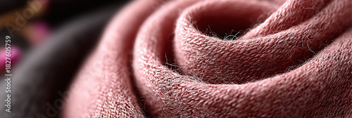 Close-up of a soft, textured textile, possibly a wool or cashmere scarf, showcasing its rich fabric and elegant drape with shallow depth of field