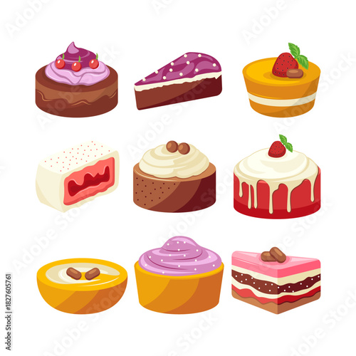 Vector Bakery Sweets Collection Set Of Flat Design Pastry Dessert Bread Donut Cupcake Cookie Illustration
