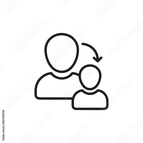 Black and white management icon leader managing employee delegation and supervision concept vector illustration