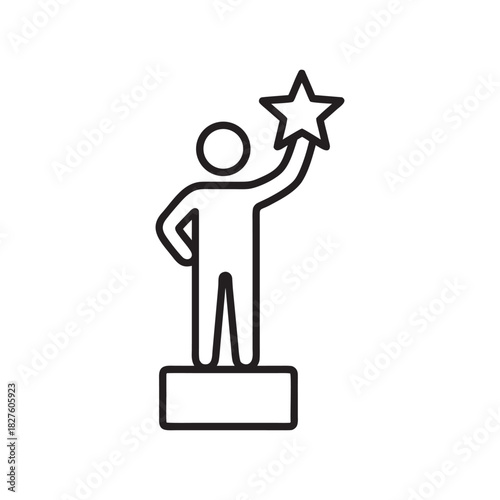 Leadership success icon black and white vector manager holding star standing on podium management achievement concept