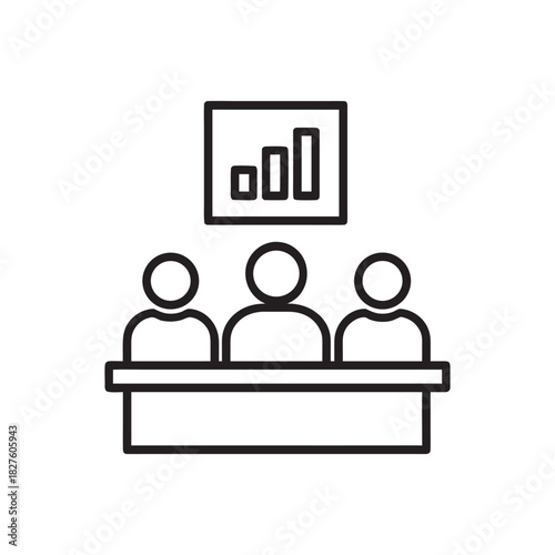 Management team meeting with business presentation black and white vector icon