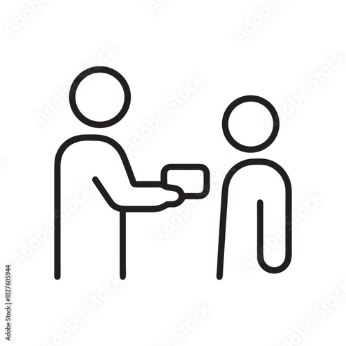 Manager giving feedback to employee black and white line icon for business management and leadership