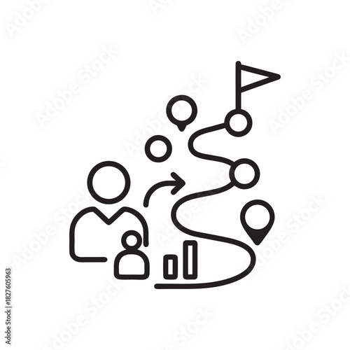 Management strategy roadmap icon black and white line vector leadership planning business development path to goal