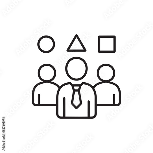 Management team leadership line icon black and white business people organization and decision making concept