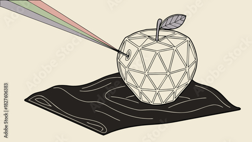 Geometric apple art design with rainbow light rays creative illustration and modern conceptual fruit art