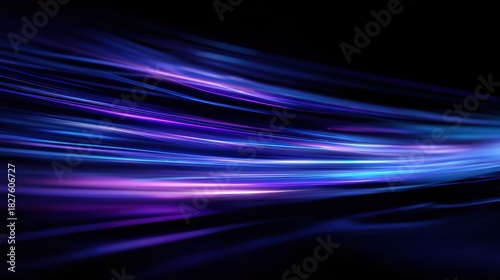 Swift abstract background with neon light lines moving in a dynamic flow, creating an effect of high speed and high-tech energy in rich shades of blue, violet and magenta on a dark background