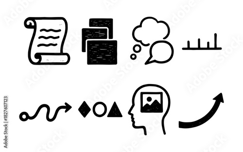 Hand drawn business and communication icons set