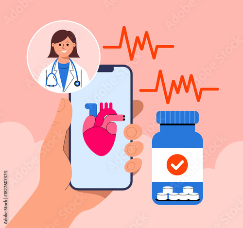 An engaging illustration depicting a healthcare professional with technology, emphasizing the importance of health monitoring and medication in modern healthcare solutions.