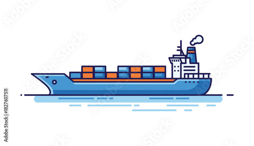 Large blue cargo ship carrying containers, industrial transport, ocean freight, logistical shipping, international trade