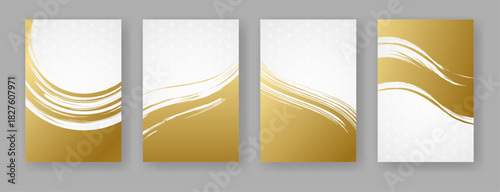 筆で描いた金色と白色の和風背景素材のセット