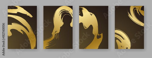 筆で描いた金色と黒色の和風背景素材のセット